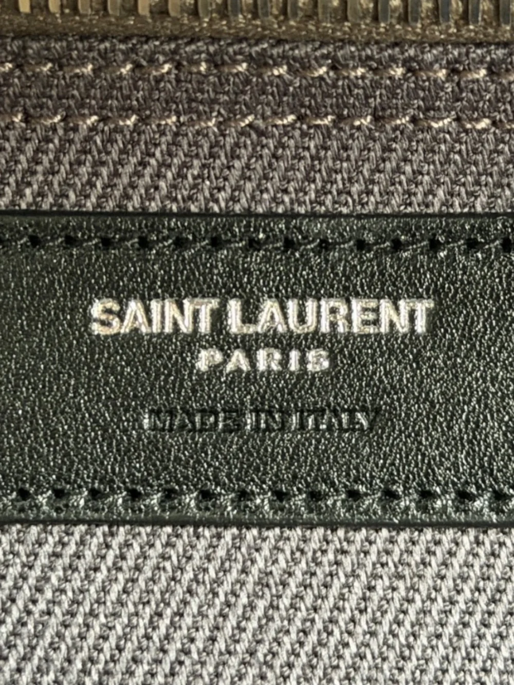 Saint Laurent YSL Rive Gauche Gray Canvas Logo Black Leather Tote Bag - Picture 6 of 16